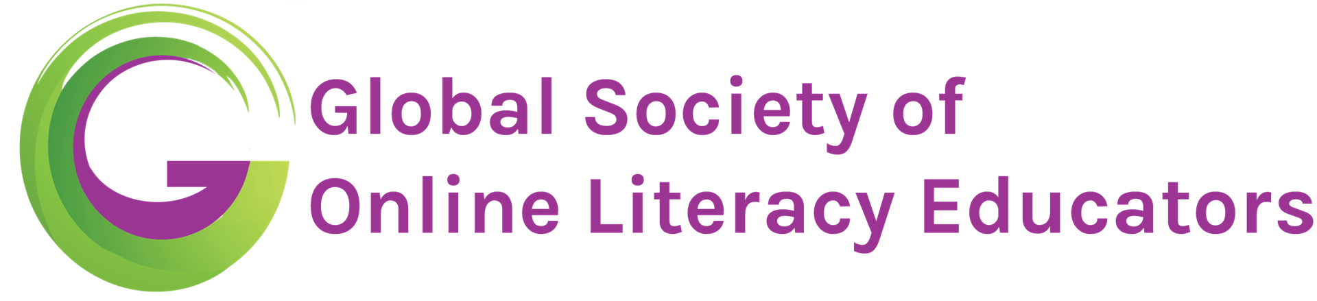 Stylized green and purple 'G' with "Global Society of Online Literacy Educators" in purple.
