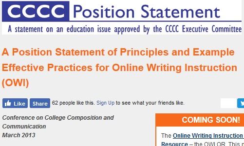A screen shot of the CCCC Position Statement on Effective Practices for Online Writing Instruction (OWI)