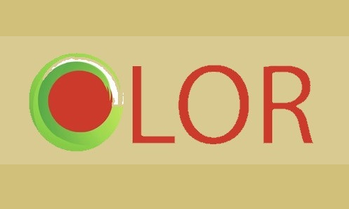 Stylized red-orange 'OLOR' on two-tone gold background.