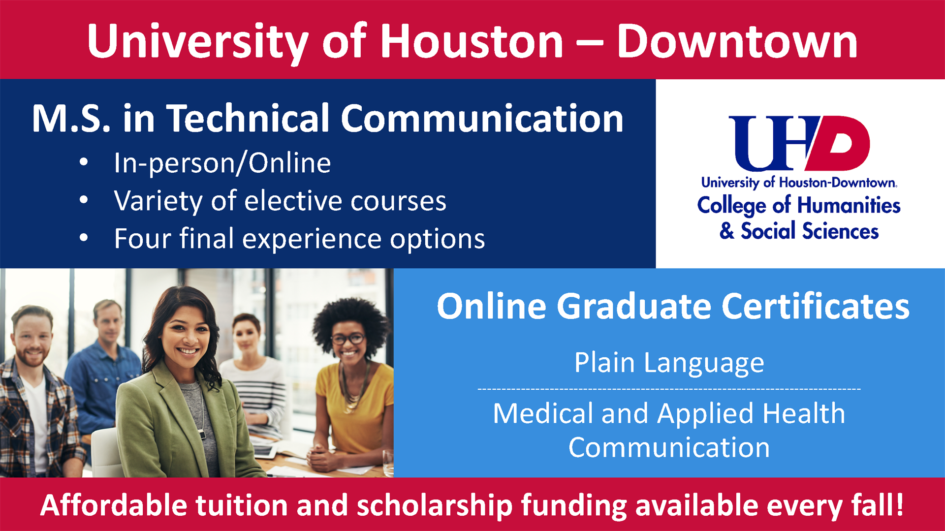 Sponsor placard for the University of Houston-Downon's M.S. in Technical Communication--click to view program info on UHD site
