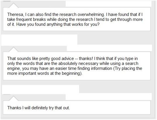 Screen capture of students exchanging comments about a blog