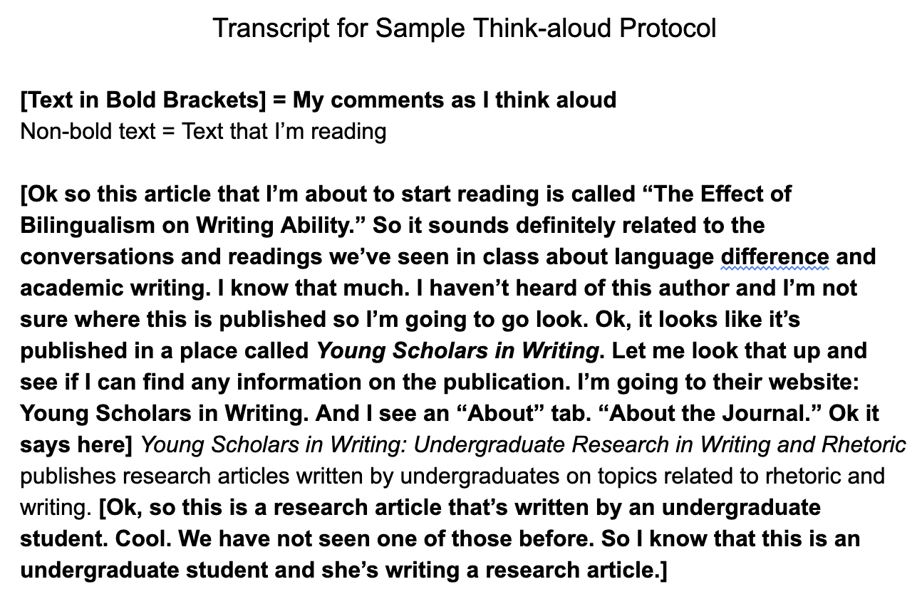 Screenshot of Praxis Snapshot 3 below hyperlink to transcript