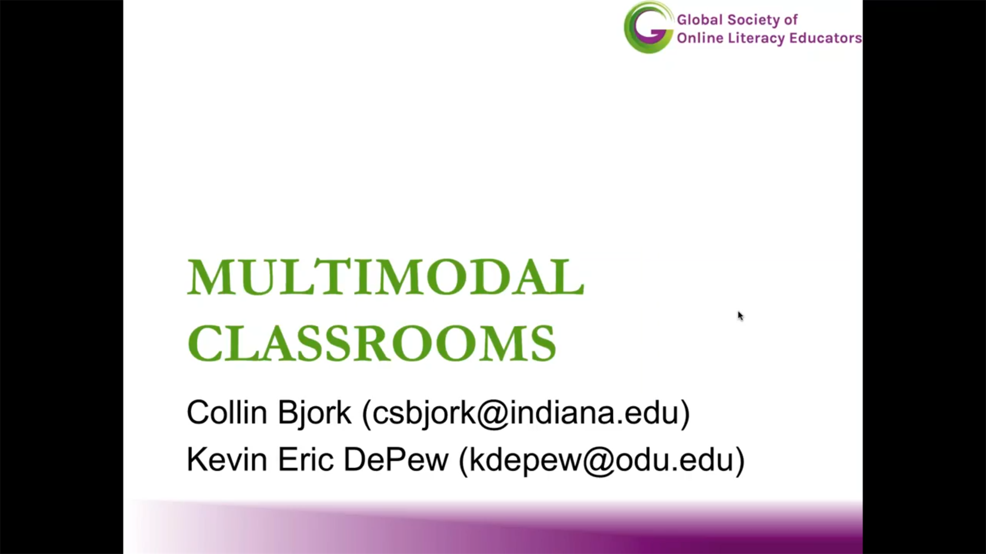 Webinar Screen Capture: Slide title "Multimodal Classrooms"